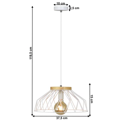 Lampa suspendata, alb/ natural, lemn/ metal, TREX TIP 2