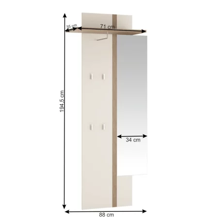 Cuier panel cu oglinda, alb, LYNATET TYP 115