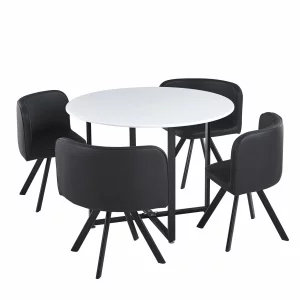 Set de mobilier dining 1+4, alb/negru, BEVAN NEW